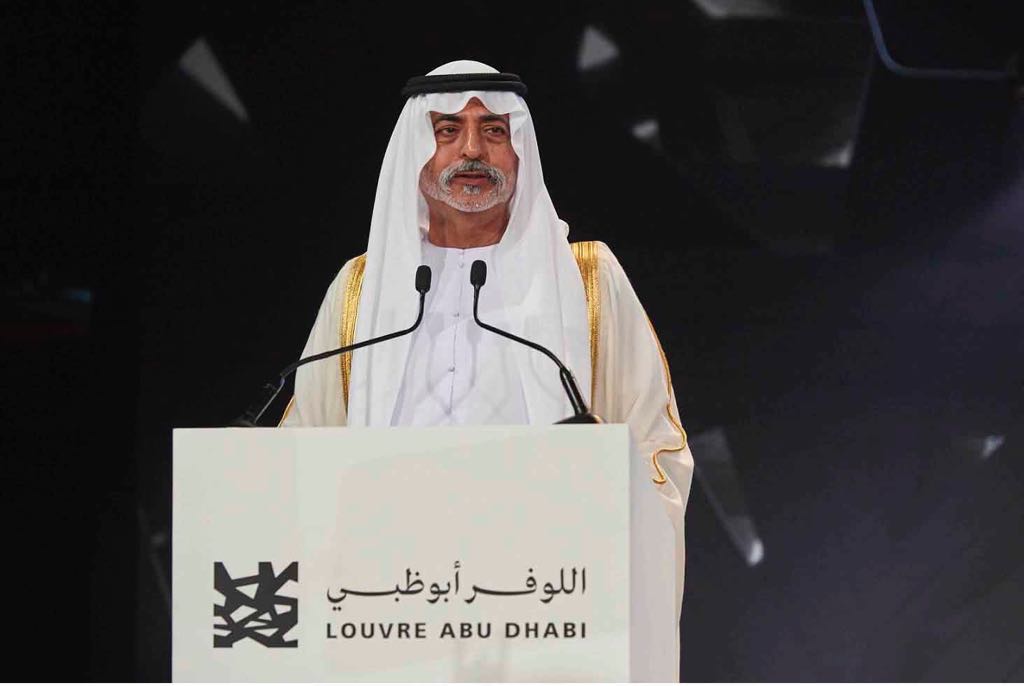 محمد بن راشد ومحمد بن زايد والرئيس الفرنسي يفتتحون  متحف اللوفر أبوظبي 