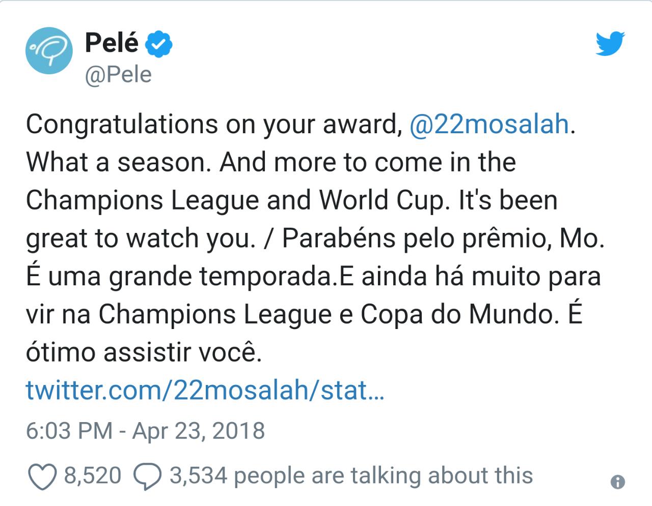 بيليه... مخاطبا محمد صلاح: ينتظرك المزيد.