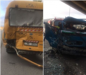 شاهد بالصور... ثلاث إصابات اثر حادث تصادم بين باص طلاب ومركبة في جرش