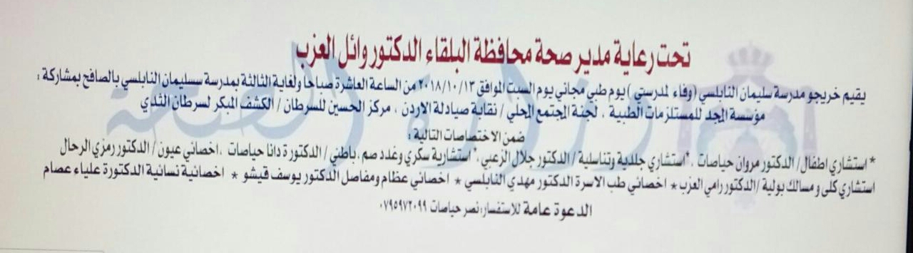تحت رعاية مدير صحة البلقاء الدكتور وائل العزب.