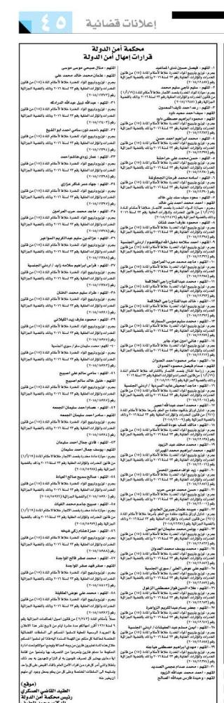 شاهد بالاسمـــاء ...أمن الدولة تمهل 61 متهماً 10 ايام لتسليم انفسهم