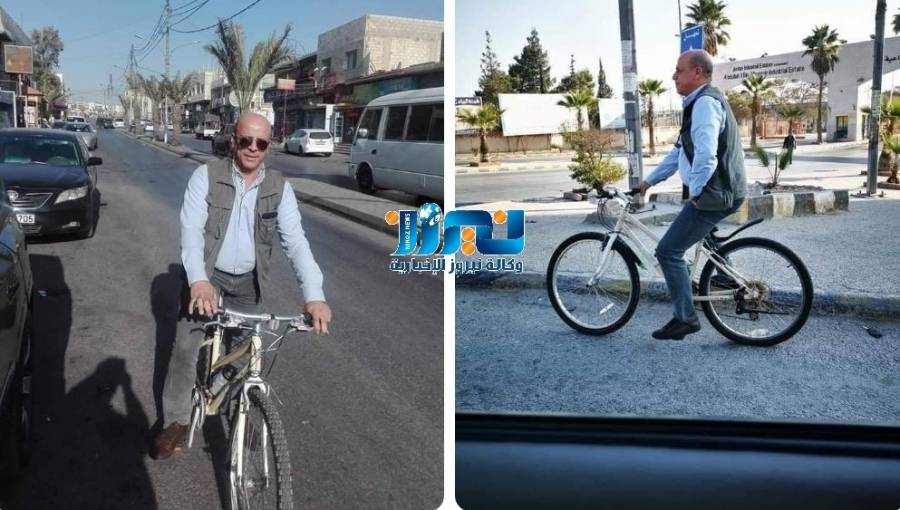 بالصور... رئيس بلدية سحاب يستخدم الدرجة الهوائية في الدوام