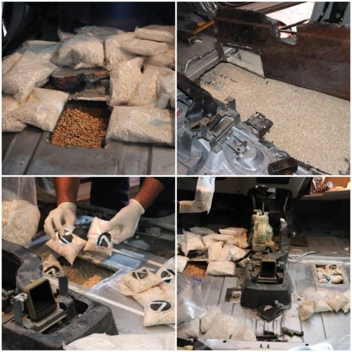 إحباط محاولة تهريب نصف مليون حبة مخدرة الى احدى دول الجوار ، والقاء القبض على ستة اشخاص احدهم من جنسية عربية تورطوا بالقضية.