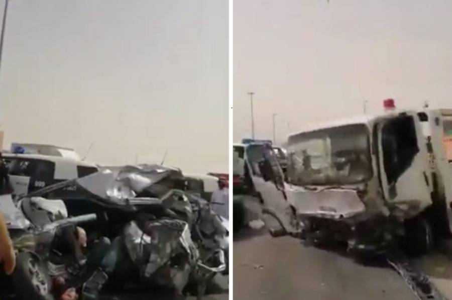 سائق سطحة يتسبب في حوادث مروعة لعدد كبير من السيارات في السعودية
