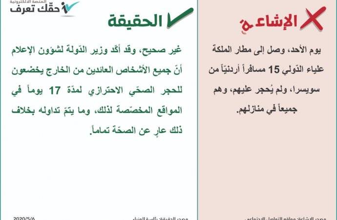 العضايلة ينفي استثناء 15 مسافرا أردنيا من إجراءات الحجر الصحي الالزامي