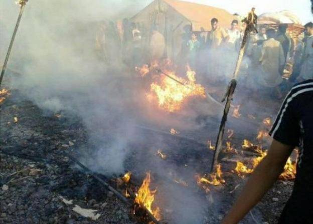 وفاة أربعة أطفال إثر حريق خيم على طريق المطار