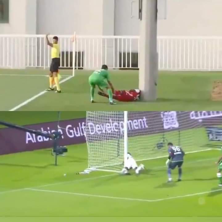 أحمد ربيع لاعب الجزيرة الإماراتي يتعرض  لإصابة قوية أثناء مباراة فريقه أمام خورفكان