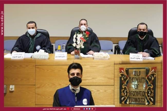 الطالب أحمد جاسم محمد الحلبوسي يناقش رسالة الماجستير في جامعة الإسراء