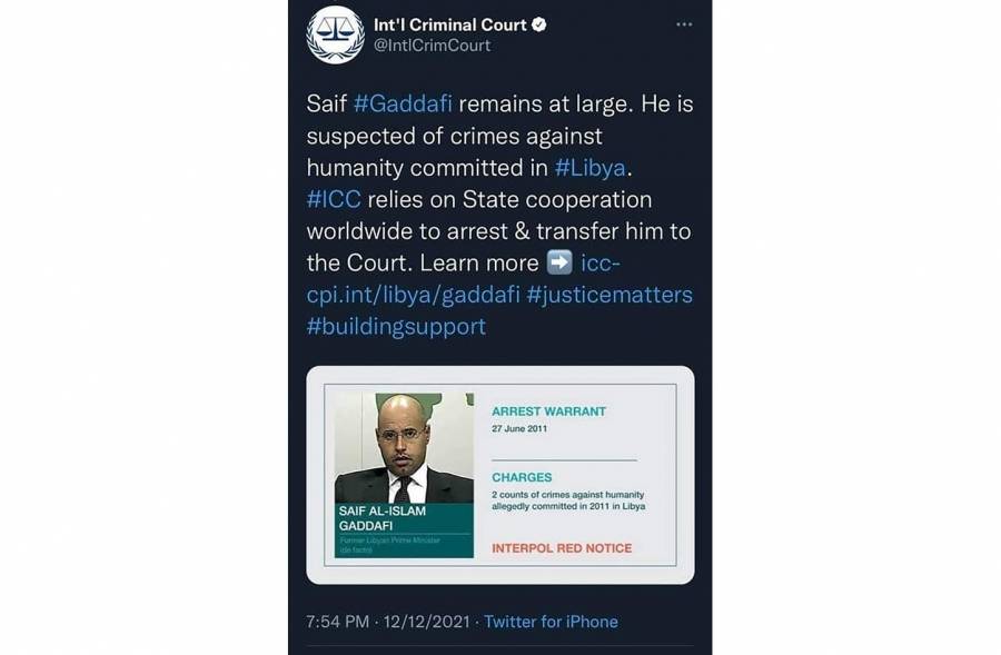 الجنائية الدولية تنشر تعميماً للقبض على سيف الإسلام القذافي