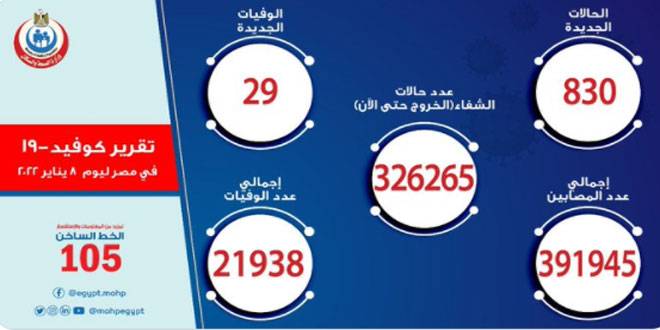 تسجيل 29 وفاة و830 إصابة جديدة بفيروس كورونا في مصر