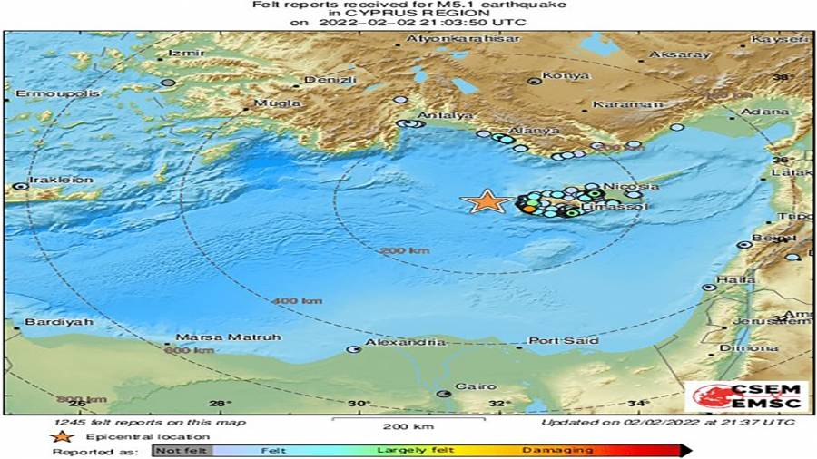 زلزال بقوة 5.1 درجة يضرب قبرص