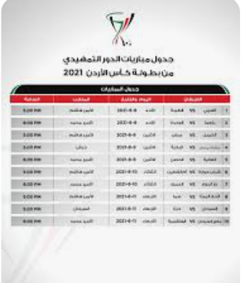 إصدار جدول مباريات الدور التمهيدي لبطولة كأس الأردن