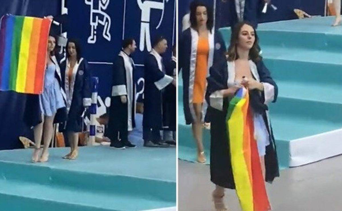 طالبة تركية ترفع علم المثليين....   وردود فعل غاضبة