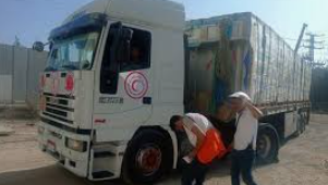 دخول 242 شاحنة من المساعدات الإنسانية والإغاثية إلى غزة من معبر رفح