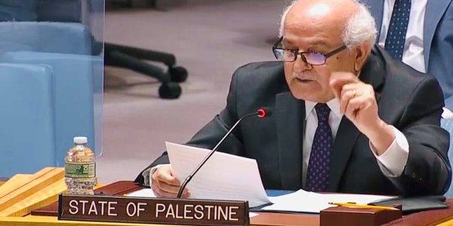 منصور يجدد مطالبة مجلس الأمن باتخاذ إجراءات فورية لوقف إطلاق النار في غزة