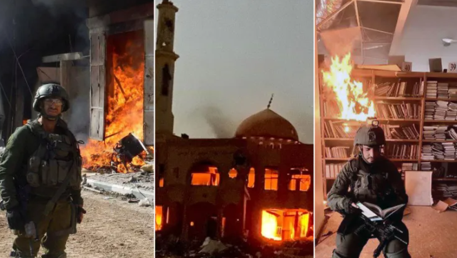 جنود الاحتلال يوثقون حرقهم ممتلكات المواطنين ومساجد بغزة