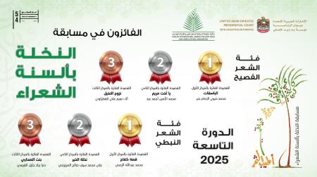 أبوظبي .. الكشف عن أسماء الفائزين بمسابقة النخلة بألسنة الشعراء