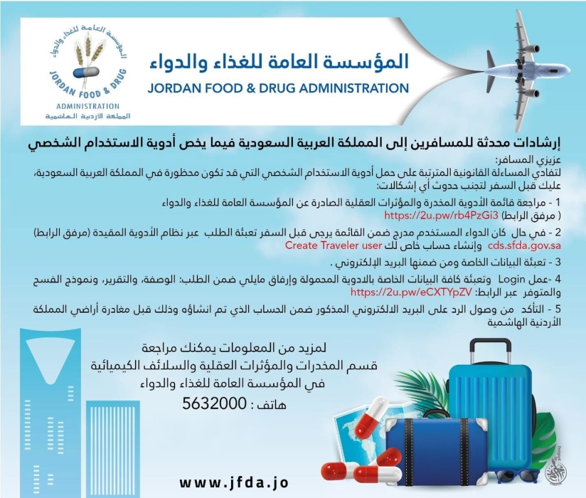 إرشادات محدثة للمسافرين إلى المملكة العربية السعودية فيما يخص أدوية الاستخدام الشخصي