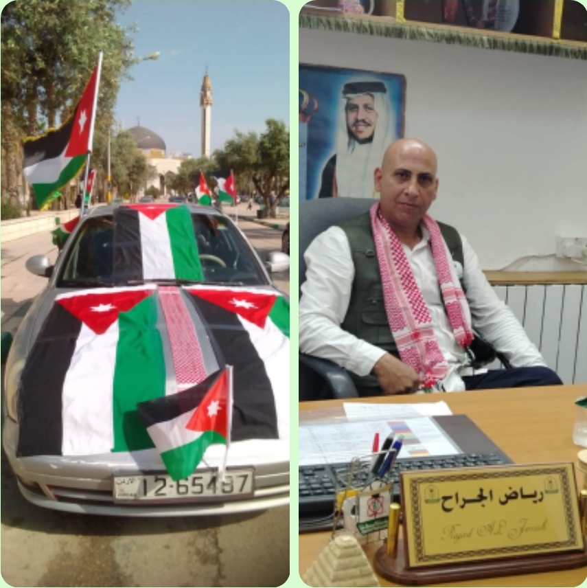 الجراح يزين مركبته بالعلم الاردني.. صور