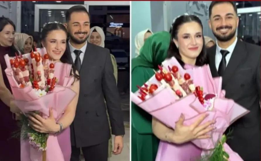باقة من الكباب بدل الزهور.. صاحب مطعم تركي يفاجئ عروسه أثناء طلب يدها